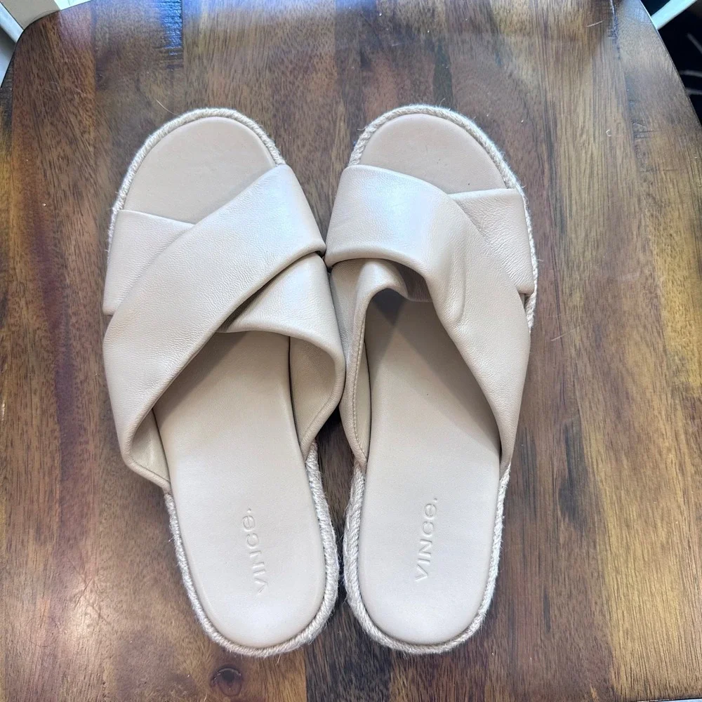 Vince Glyn Espadrille Sandals Women 8.5 Beige Leather Crisscross Slide‎ Spain
